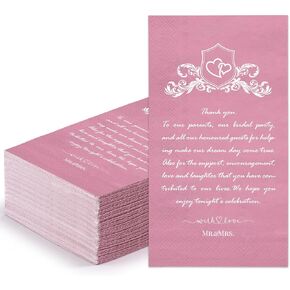 WRAPAHOLIC 50Pcs Wedding Napkins - 3-Ply Disposable Paper Guest Napkin, Light Green Mr & Mrs - 4.3 x 7.9 In