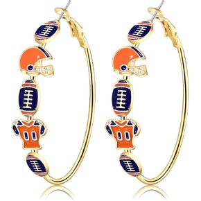 Football Earrings for Women Game Day Hoop Earrings Football Mom Accessories Enamel Red Black Football Helmet Jersey Earrings Sport Team Outfits Accessories Party Favor Gifts