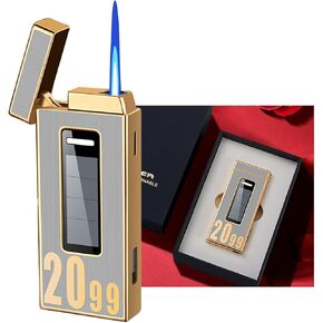 Metal lighters, Butane-Filled lighters,Lighter Torch Solar Lighter, Refillable Windproof Lighter, Black Ice and Gold, Gift Box, Men's Gift Storm Lighter (Gold)