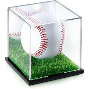 Baseball Display Case, Acrylic Baseball Case for Display, UV Protected Baseball Display Box for Memorabilia Baseball, Autographed Softball Clear Display Case with a Mirror and Turf Stand-Black(1PC)