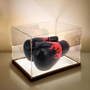 Boxing Glove Display Case with LED Light Clear Acrylic Box for Gloves Collectibles Display Lighted Case UV Protection Dust-Proof Memorabilia Display Case
