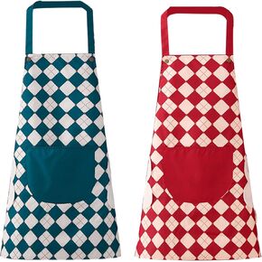 DILLMAN 2 Pack Floral Aprons with Pocket Blooming Womens Waterproof Adjustable Cooking Aprons Kitchen Gardening Salon