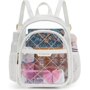 Missnine Clear Backpack for Stadium Approved, Quilted Clear Bag for Stadium Events with Leather Trim for Sports Event, Concert, Festival, Daily