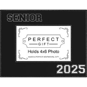 ThisWear High School Graduation Gift Senior 2025 Word Art Laser Engraved Leatherette 8x10 Photo Frame Black