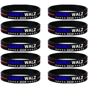 Lymhy 10 Pack Harris Walz 2024 Kamala Harris Tim Walz Waltz For President VP Bracelets Silicone Wristbands Rubber Bracelets for Men&Women