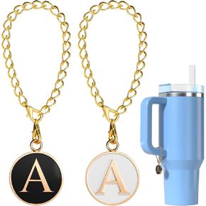 10 mm Straw Cover Cap for Stanley Cup 30 Oz 40 Oz Initial Straw Topper with 2 Pcs Letter Charm Name ID Accessories for Stanley Tumbler