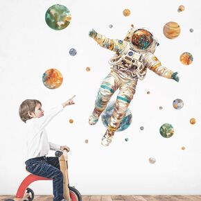 Astronaut Wall Stickers Planet Space DIY Vinyl Removable Large Wall Decals Art Decorations Decor for Kids Bedroom Living Room Playroom Nursery