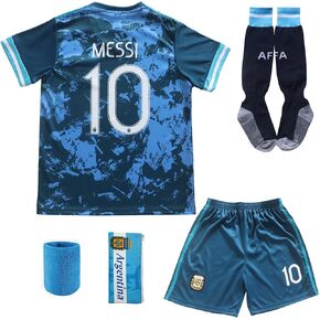 2021 Argentina Away Copa-American #10 Lionel Kids Soccer Jersey & Shorts Set Youth Sizes