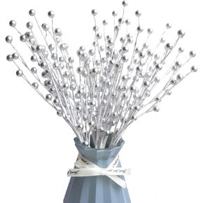 10 Pack Holly Berry Stem Picks, 14.4" Decorative Wire Berries Twig Stem Artificial Sprays for Christmas Tree Branches Fillers Decoration, Holiday Décor, Wreath Garland, Home DIY Crafts (10, White)