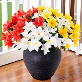 Artificial Faux Plants Flowers for Outdoors, 3 Bundles Fake Silk Azalea Bouquet Fall Flower Indoor Decoration UV Resistant Realistic Fake Flowers for Outside Planter Patio Garden Walkways Home, Orange