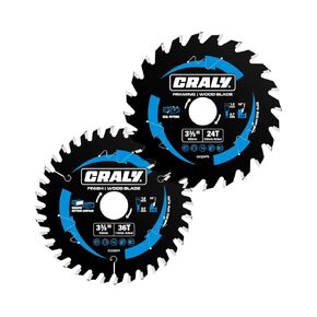 CRALY 4-1/2 Inch 36 Teeth Fine Finish Wood Cutting Circular Saw Blade, 7/8 Inch Arbor, Carbide Tipped, Thin Kerf, Black Ice Coating, for Plywood, MDF, OSB, Laminated, 2-Pack(C0436FF-2E)