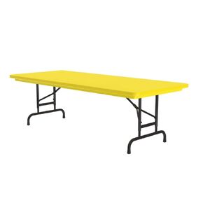 Correll 30"x60" Commercial Folding Table, Height Adjustable (22"-32") Yellow Light Weight, Waterproof, Virtually Indestructible Blow Molded Plastic Top, Steel Ladder Frame, Made in The USA