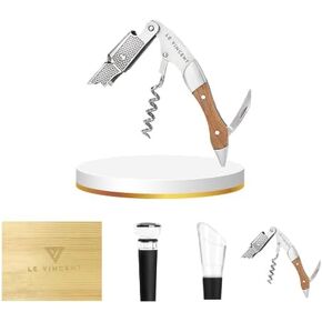 Premium Waiters Mahogany Corkscrew Gift Set 3 in 1 Stainless Steel Wine Opener with Rosewood Handle, Bottle Opener and Serrated Foil Cutter with Wooden Gift Box (Mahogany Wood)