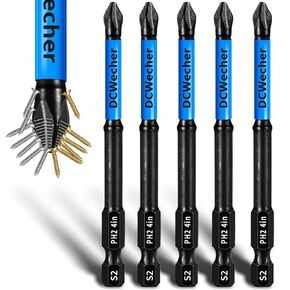 12-Pack 2 Phillips Bits #2 Impact Magnetic, Professional Long Phillips Head Drill & Screwdriver Bit (1-6-Inch), S2 Alloy Steel, CNC Anti-Slip, 1/4" Hex Shank, Ph2 for Impact Driver, by DCWecher