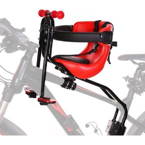 Kids Bike Seat, Baby Bicycle Seat Bearing 50kg Front Mounted Child Bike Seat with Handrail and Seatbelts for Children Aged 8 Months to 4 Years, Adjustable Kids Seat for Adult Bike, Red