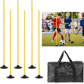 Agility Training Poles for Soccer/Dog/Horse,Adjustable Football Basketball Speed and Agility Training Equipment,Set of 6,5.4FT with Round Rubber Base
