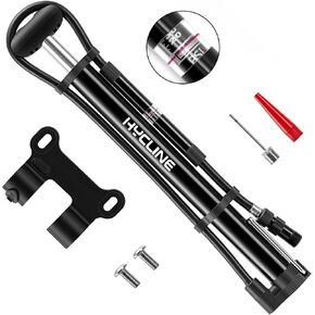 Hycline Mini Bike Pump with Gauge: 140 PSI Portable Bicycle Frame Pump for Road BMX MTB Tires - Aluminum Alloy Fork Pump for Presta Schrader Dunlop Valves