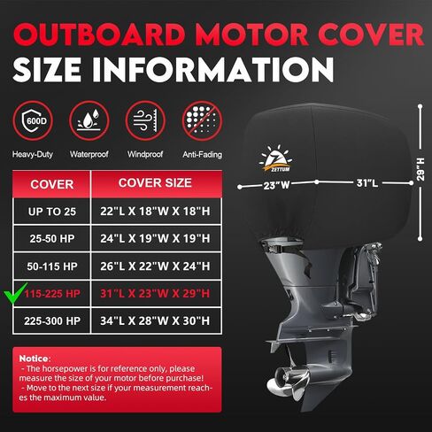 Outboard Motor Cover, 600D Boat Motor Cover Waterproof & Heavy Duty, Fade-Resistant Boat Engine Cover - Fit for Motor 115-225 HP, Black in Saudi Arabia