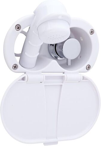 Ambassador Marine Aidack - دش ترانسوم (خلاط ساخن/بارد)، كوب وغطاء أبيض قطبي، بخاخ أبيض قطبي صغير، خرطوم مطاطي أبيض بطول 6 أقدام، مقبض مساعد من الكروم - 136-1700-AW-W in Kuwait