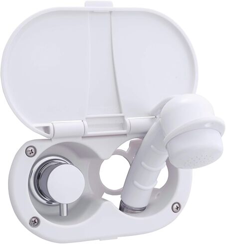 Ambassador Marine Aidack - دش ترانسوم (خلاط ساخن/بارد)، كوب وغطاء أبيض قطبي، بخاخ أبيض قطبي صغير، خرطوم مطاطي أبيض بطول 6 أقدام، مقبض مساعد من الكروم - 136-1700-AW-W in Kuwait