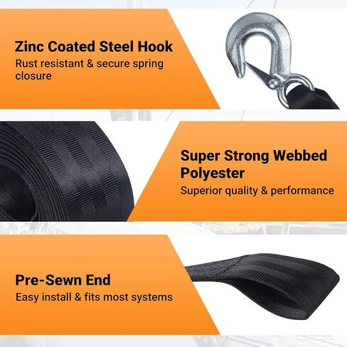 Boat Trailer Winch Strap with Hook Replacement for Hand Crank Trailer Heavy Duty Boat Hook Boat Winch Strap with Hook Towing Boat Trailer Straps 5000Lbs 2" x 20 Feet in Saudi Arabia