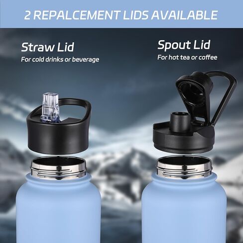 HASLE OUTFITTERS 40oz Stainless Steel Water Bottle, Vacuum Insulated Double Walled Leak Proof Sports Water Bottle with 2 Lids (Straw and Spout Lid) Thermo Mug Keep Cold and Hot(Blue,4) in Saudi Arabia