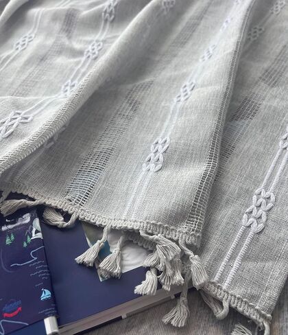 GOHD ستائر نافذة الطريق الريفية بوهو جاكار شريطية شرابة لغرفة المعيشة ستارة نافذة، ستائر مزرعة جيب قضيب لغرفة النوم 3 مقاسات، قطن وكتان مثل الملمس (63 بوصة، أزرق) in Kuwait