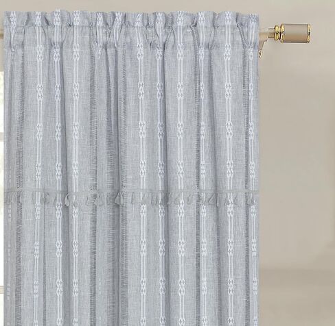 GOHD ستائر نافذة الطريق الريفية بوهو جاكار شريطية شرابة لغرفة المعيشة ستارة نافذة، ستائر مزرعة جيب قضيب لغرفة النوم 3 مقاسات، قطن وكتان مثل الملمس (63 بوصة، أزرق) in Kuwait