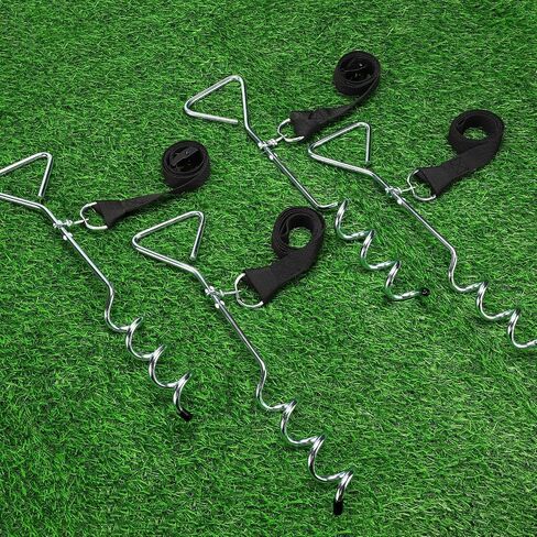TOBWOLF 2 Set Basketball Goal Anchor Tie Down Kit, High Wind Basketball Hoop Anchor with 4 Anchors & 2 Adjustable Straps, Heavy Duty Ground Stakes for Secure & Durable Court Setup, Trampoline Anchors in Saudi Arabia