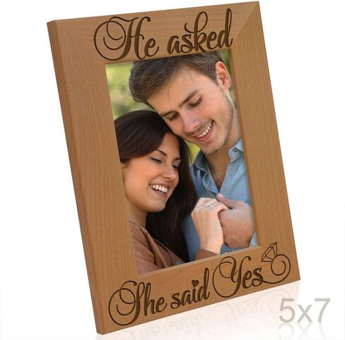 KATE POSH - He Asked, She Said Yes Engraved Natural Wood Picture Frame - Engagement Gifts, Best Friends Gifts, Valentine's Day Gifts, Christmas Gifts, Future Mr. & Mrs. Gifts (4x6-Horizontal) in Saudi Arabia