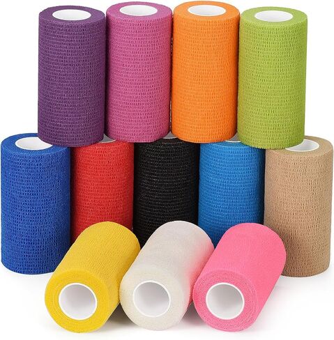 12 Pack Self Adhesive Bandage Wrap 1 Inch Cohesive Bandage Self Adherent Vet Wrap for Dog Pets Elastic Bandage Finger Tape Self Stick Wrap for First Aid Sports Injury Athletic Tape (Mixed Colors) in Saudi Arabia