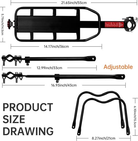 Rear Bike Rack, Aluminum Alloy Bike Cargo Pannier Rack for Back of Bike 110 Lb Quick Release Bike Reflective Adjustable Luggage Touring Carrier Cargo Rack Mountain Road Bicycle Rack Black in Kuwait