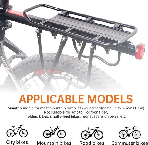 Rear Bike Rack, Aluminum Alloy Bike Cargo Pannier Rack for Back of Bike 110 Lb Quick Release Bike Reflective Adjustable Luggage Touring Carrier Cargo Rack Mountain Road Bicycle Rack Black in Kuwait