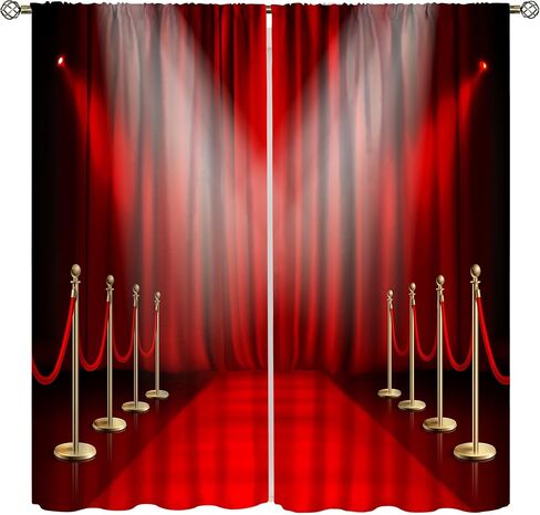 Movie Theater Theme Blackout Curtains Movie Theater Scene Popcorn Drink Printed Curtains Decorative Bedroom Living Room Heat Insulation Blackout Curtains 52x84in in Saudi Arabia