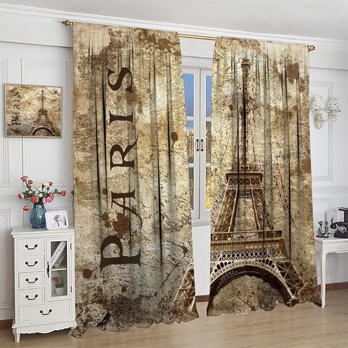 JESTRONRY City Landscape Bedroom Curtains,Paris Oil Painting Eiffel Tower Pink Girls Valentine's Day Theme Rod Pocket Window Drapes 2 Panel Set for Living Room Bedroom Kitchen Cafe W42xL54in in Kuwait