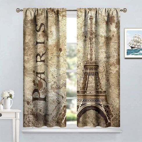 JESTRONRY City Landscape Bedroom Curtains,Paris Oil Painting Eiffel Tower Pink Girls Valentine's Day Theme Rod Pocket Window Drapes 2 Panel Set for Living Room Bedroom Kitchen Cafe W42xL54in in Kuwait
