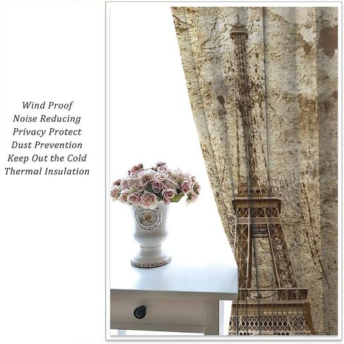 JESTRONRY City Landscape Bedroom Curtains,Paris Oil Painting Eiffel Tower Pink Girls Valentine's Day Theme Rod Pocket Window Drapes 2 Panel Set for Living Room Bedroom Kitchen Cafe W42xL54in in Kuwait