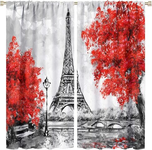JESTRONRY City Landscape Bedroom Curtains,Paris Oil Painting Eiffel Tower Pink Girls Valentine's Day Theme Rod Pocket Window Drapes 2 Panel Set for Living Room Bedroom Kitchen Cafe W42xL54in in Kuwait