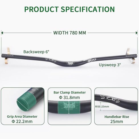 955 Mountain Bike Handlebars, 780mm Aluminum Alloy MTB Riser Handlebars, Suitable for Cycling Racing XC DH Bicycles, Oil Slick in Saudi Arabia