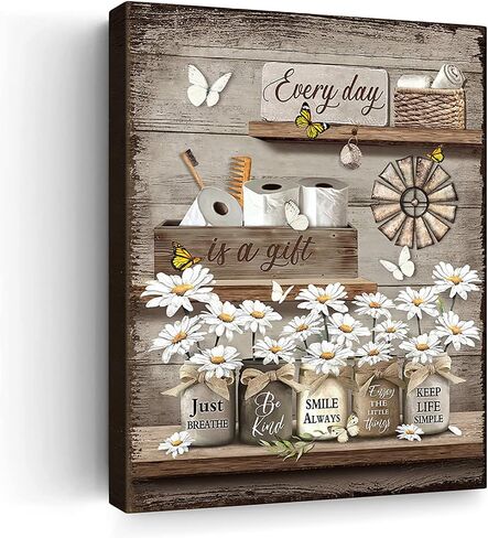 Rustic Wall Art Daisy Butterfly Gift Canvas Vintage Floral Wall Art Flowers Inspirational Picture For Bedroom Living Room Bathroom Office Wall Decor Framed Home Decorations Ready To Hang 12x16 Inch in Saudi Arabia