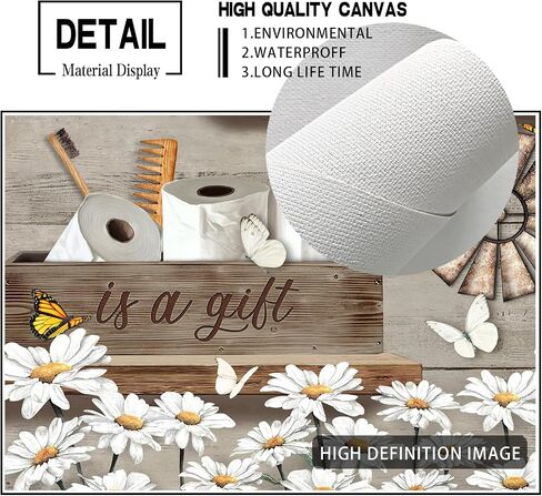 Rustic Wall Art Daisy Butterfly Gift Canvas Vintage Floral Wall Art Flowers Inspirational Picture For Bedroom Living Room Bathroom Office Wall Decor Framed Home Decorations Ready To Hang 12x16 Inch in Saudi Arabia