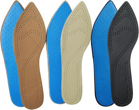 Bellcon Leather Insoles for Women High Heels Thin Shoe Liners Replacement for Pointed Shoes Black Leather Inserts for Dress Shoes, 3 Pairs/Womens 5-6 M US in Kuwait