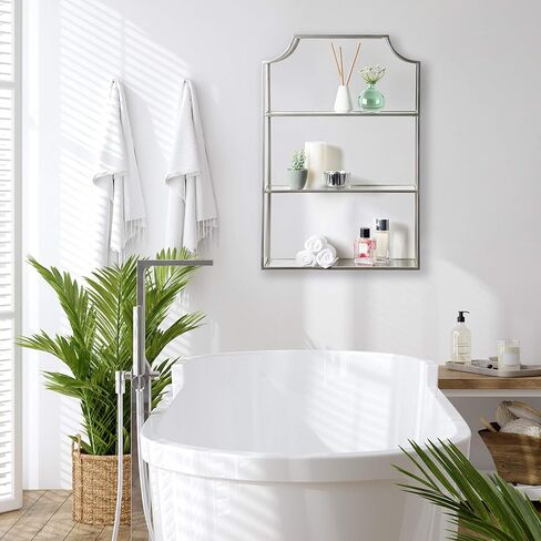 Kate and Laurel Ciel Glam 3-Tier Scalloped Wall Shelf, 20 x 30, Silver, Modern Shelving with Glass Tiers in Saudi Arabia
