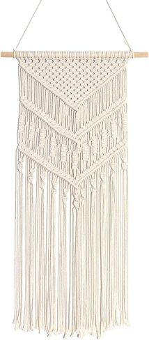 RLoncomix Macrame جدار معلق بوهو فن منسوج يدويًا بشرابة هندسية أنيقة للمنزل والشقة وغرفة النوم وديكور حفلات الحضانة، أبيض، 16 × 30 بوصة in Kuwait