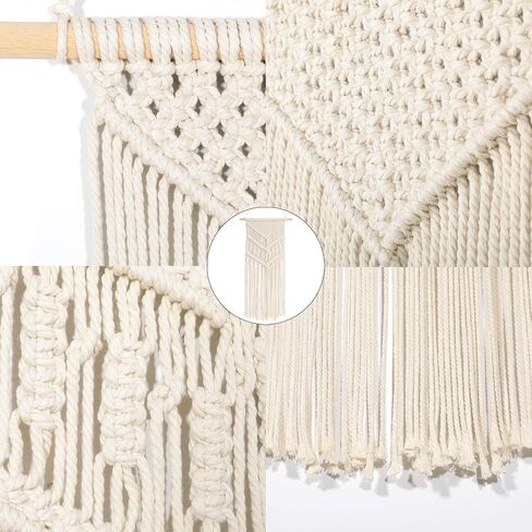 RLoncomix Macrame جدار معلق بوهو فن منسوج يدويًا بشرابة هندسية أنيقة للمنزل والشقة وغرفة النوم وديكور حفلات الحضانة، أبيض، 16 × 30 بوصة in Kuwait