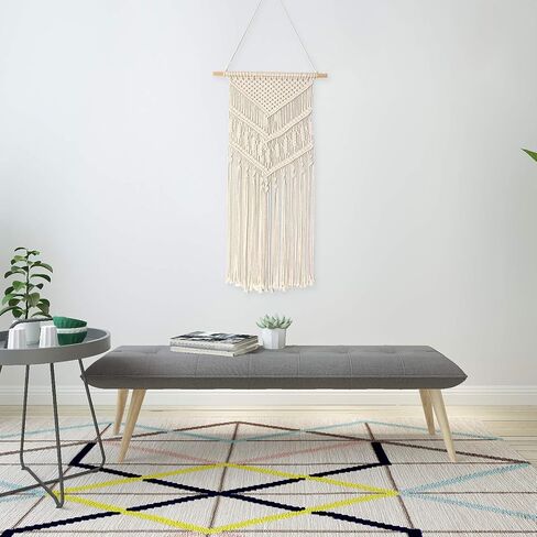 RLoncomix Macrame جدار معلق بوهو فن منسوج يدويًا بشرابة هندسية أنيقة للمنزل والشقة وغرفة النوم وديكور حفلات الحضانة، أبيض، 16 × 30 بوصة in Kuwait