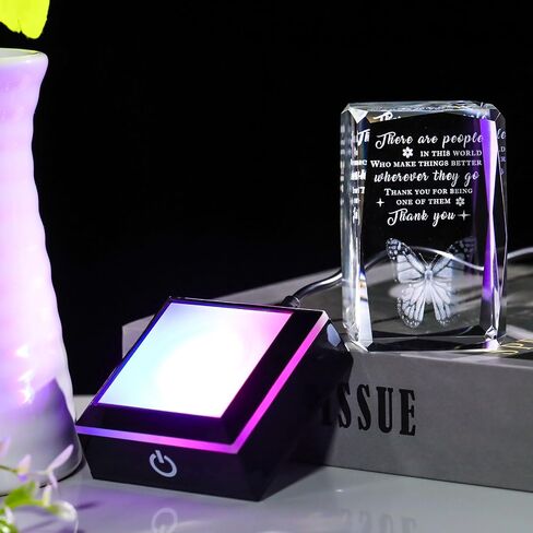 Movdyka 3D كريستال شكرا لك هدايا الفراشة للنساء والرجال لوحة زجاجية مع قاعدة LED ملونة، أفضل هدايا ملهمة لتقدير المعلم لزملاء العمل والممرضة والطبيب ورئيسه ديكور المكتب الرئيسي in Kuwait