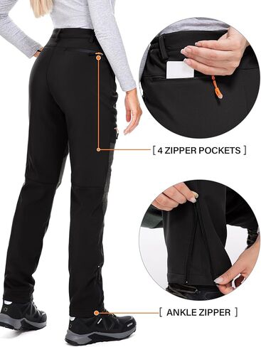 Womens Snow Ski Pants Waterproof Hiking Fleece Lined Insulated Softshell Outdoor Pants Snowboard Zipper Bottom Leg in Kuwait