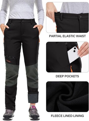 Womens Snow Ski Pants Waterproof Hiking Fleece Lined Insulated Softshell Outdoor Pants Snowboard Zipper Bottom Leg in Kuwait