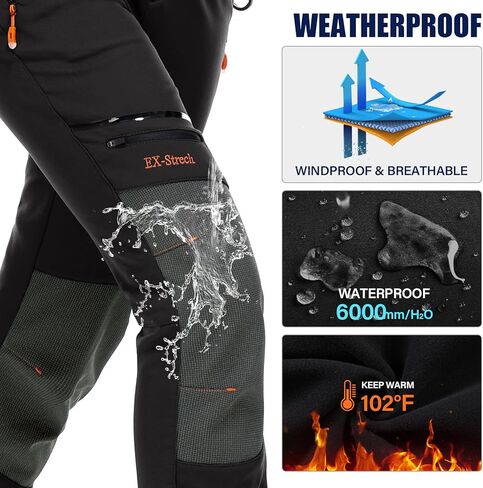 Womens Snow Ski Pants Waterproof Hiking Fleece Lined Insulated Softshell Outdoor Pants Snowboard Zipper Bottom Leg in Kuwait